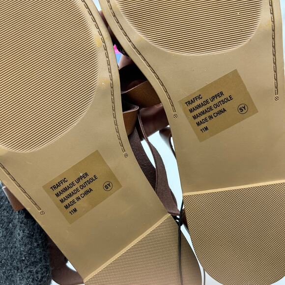 Pop Womens Traffic Ankle Strap Flat Sandals Cognac Sooth Brown Size 11M - Picture 5 of 9